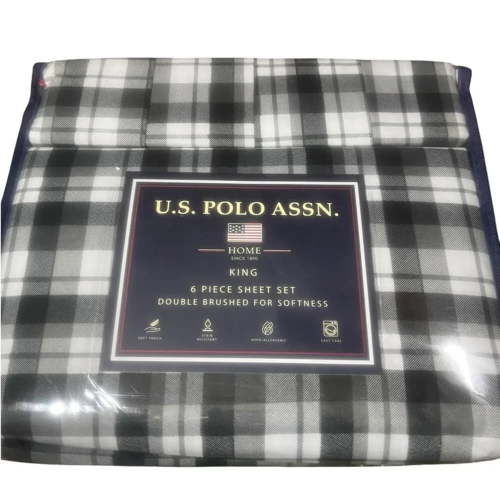 U. S. Polo Assn. King Size 6 Piece Double Brushed Sheet Set NIB